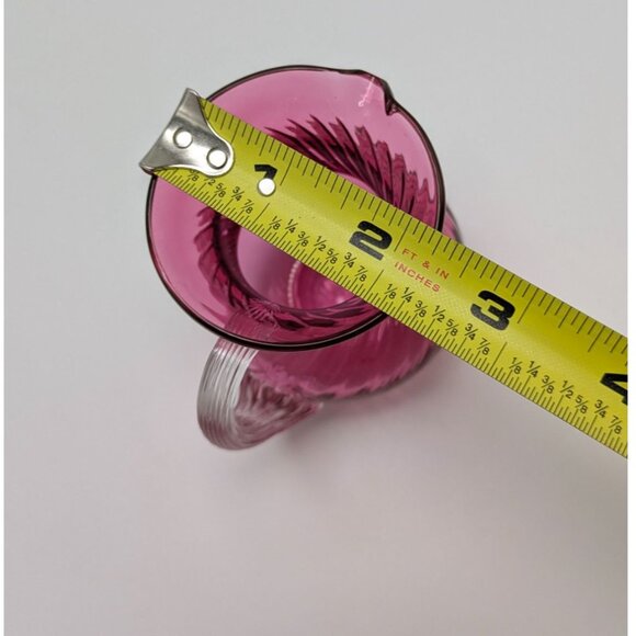 Pilgrim Swirl Cranberry Glass Creamer Pitcher Clear Handle Vintage - Picture 3 of 9